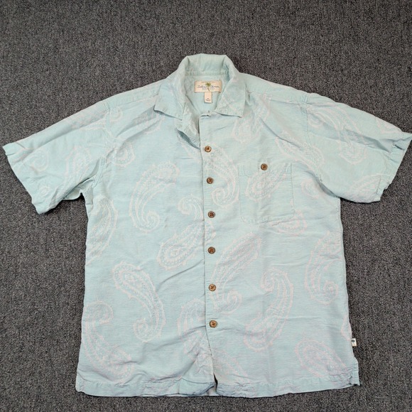 Island Shores Modern Tropical Paisley Shirt Medium Light Blue 100% Silk Resort — photo 2